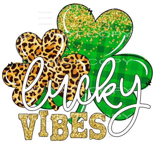 Lucky Vibes Leopard Green Plaid Clovers Gold Glitter St 