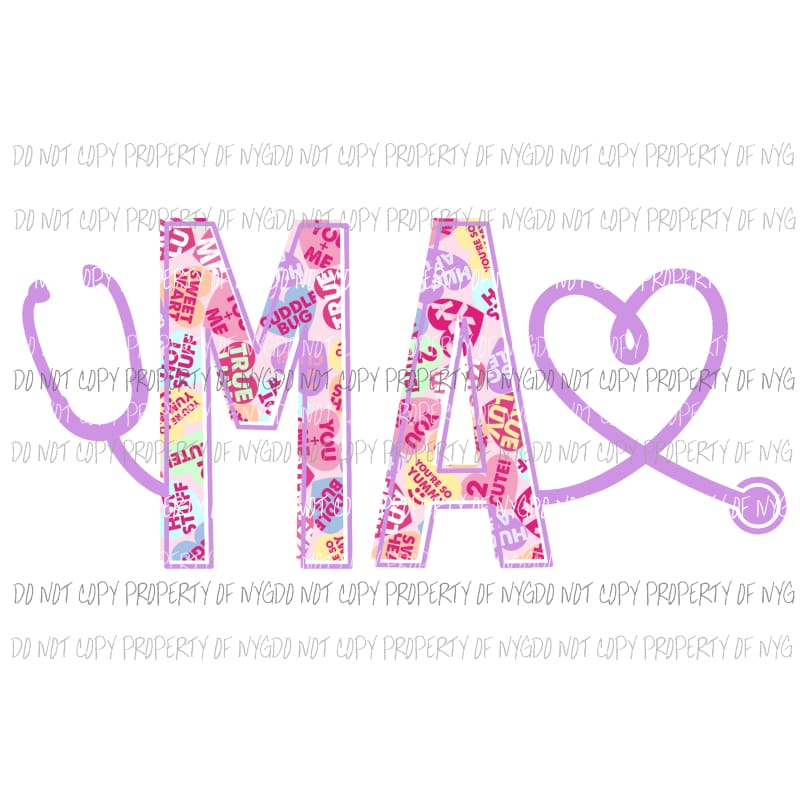 MA nurse valentine stethoscope heart Sublimation transfers Heat Transfer