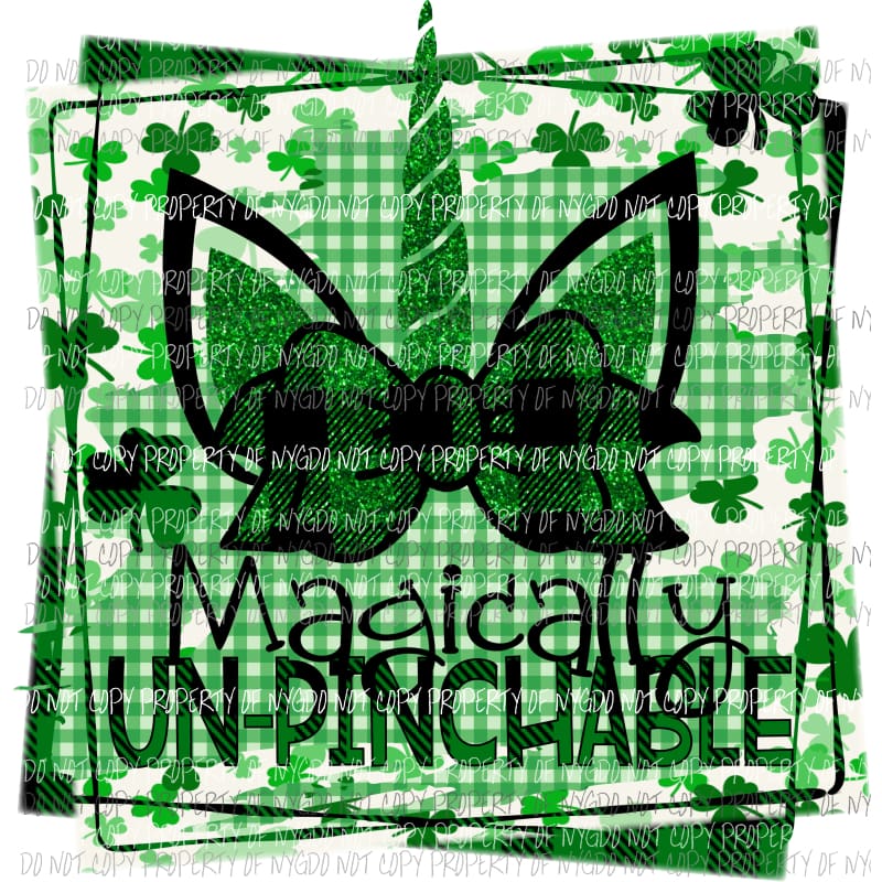 Magically Un-pinchable unicorn ears horn green plaid bow Sublimation transfers Heat Transfer