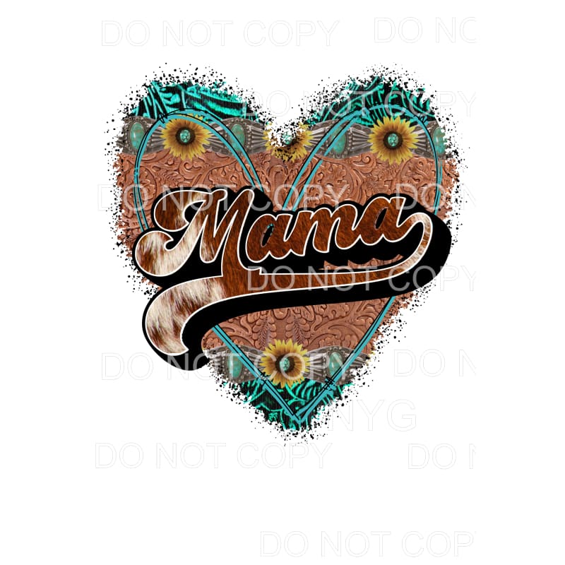 Mama Leather Sunflower Turquoise Heart Sublimation transfers