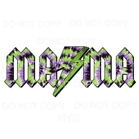 Mama Lightning Bolt Green Purple Tie Dye Sublimation 