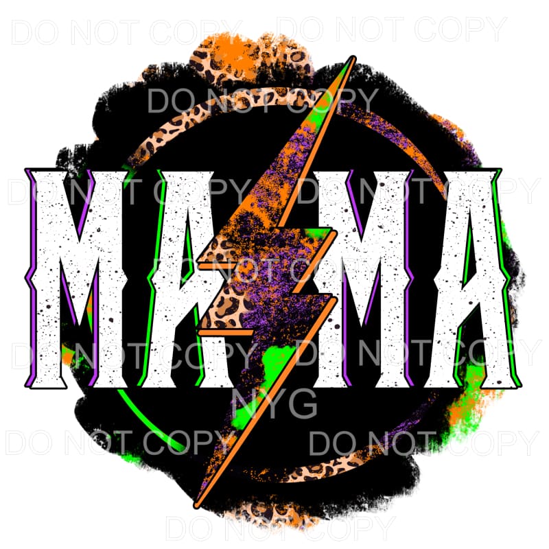 Mama Lightning Bolt Leopard Orange Purple Green Grunge 