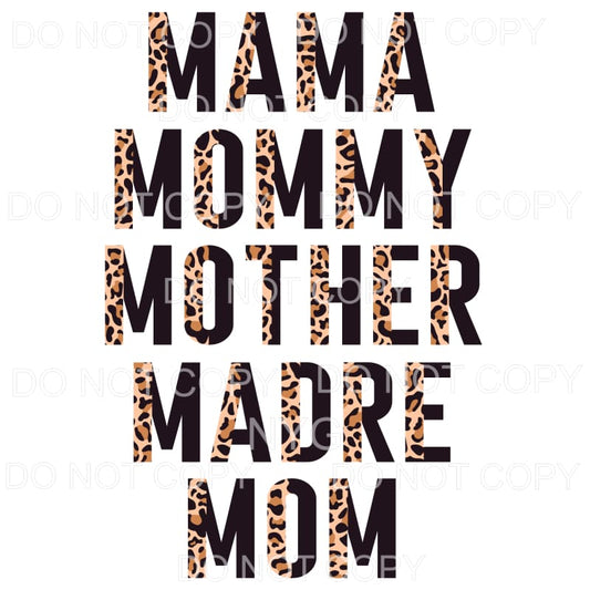 Mama Mommy Stacked Half Leopard Black Sublimation transfers 