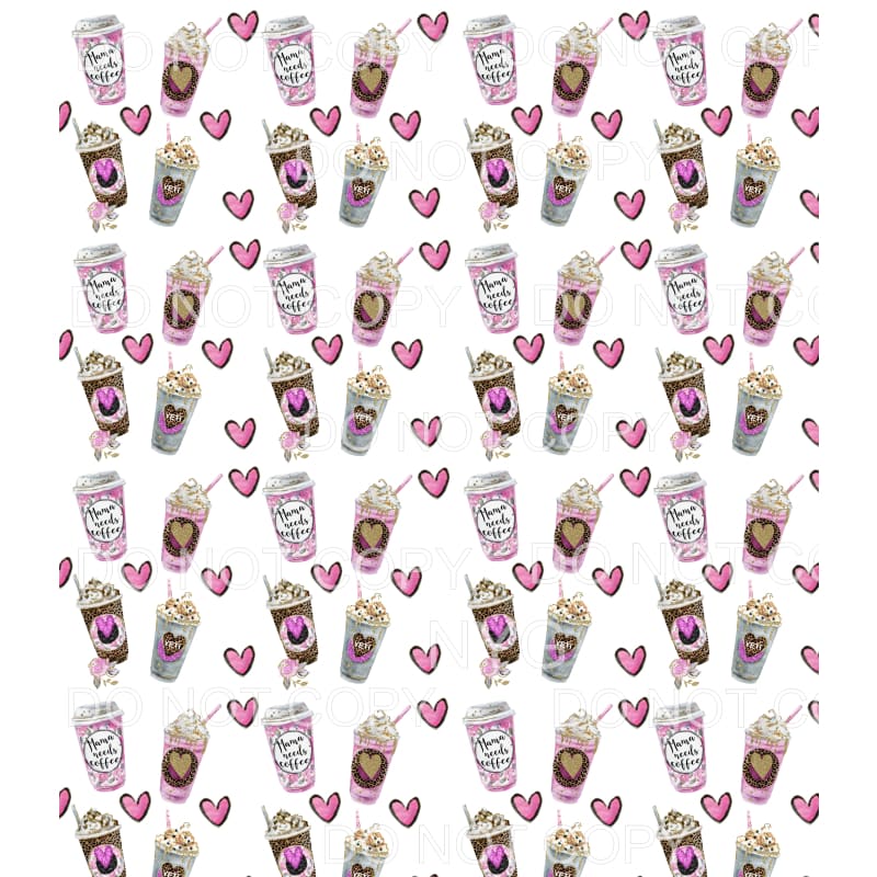 Mama Needs Coffee Leopard Pink Hearts Sheet #1 Sublimation 
