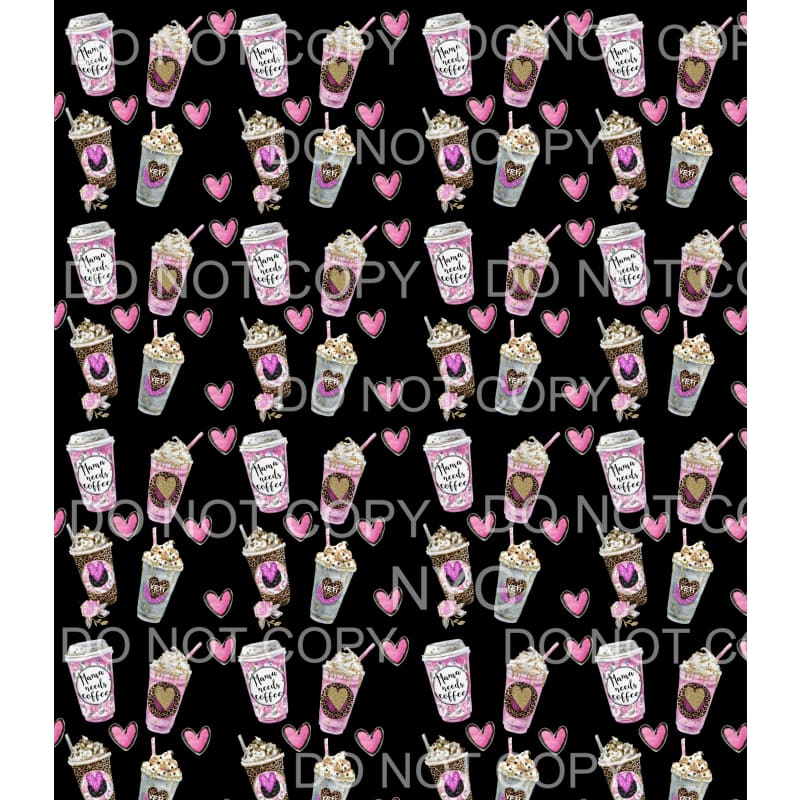 Mama Needs Coffee Leopard Pink Hearts Sheet #2 Sublimation 