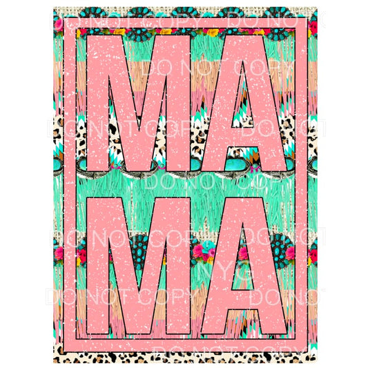 Mama Pink Turquoise Leopard Framed Sublimation transfers - 