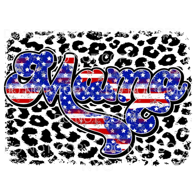 Mama Retro Red White Blue Leopard 4th of July USA America 