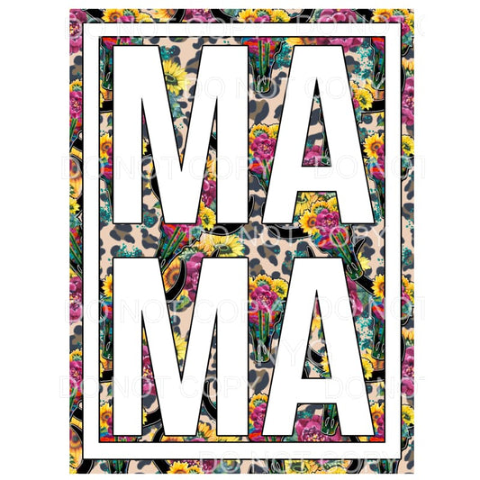 Mama Stacked Floral Leopard Framed Sublimation transfers - 