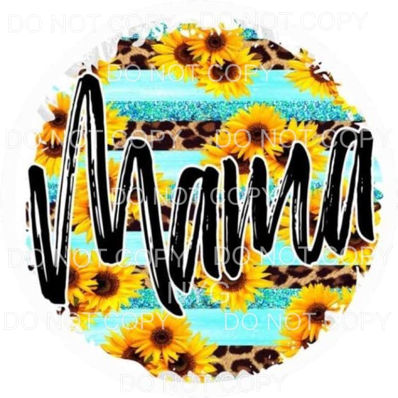 Mama Sunflowers Teal Stripes Circle Sublimation transfers - 