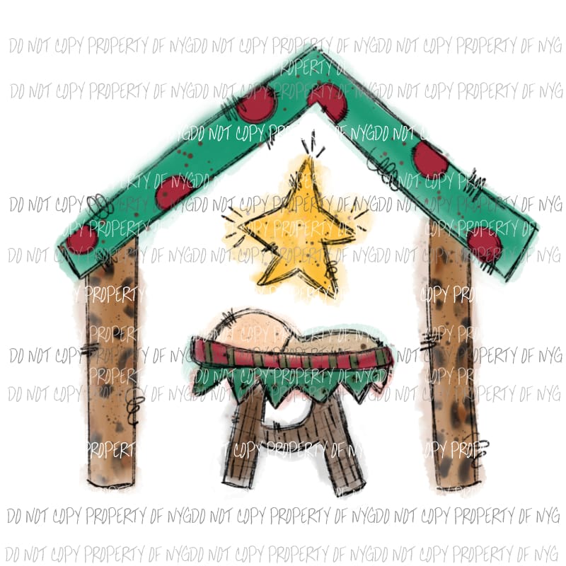 Manger baby Jesus red green Sublimation transfers Heat Transfer