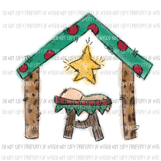 Manger baby Jesus red green Sublimation transfers Heat Transfer