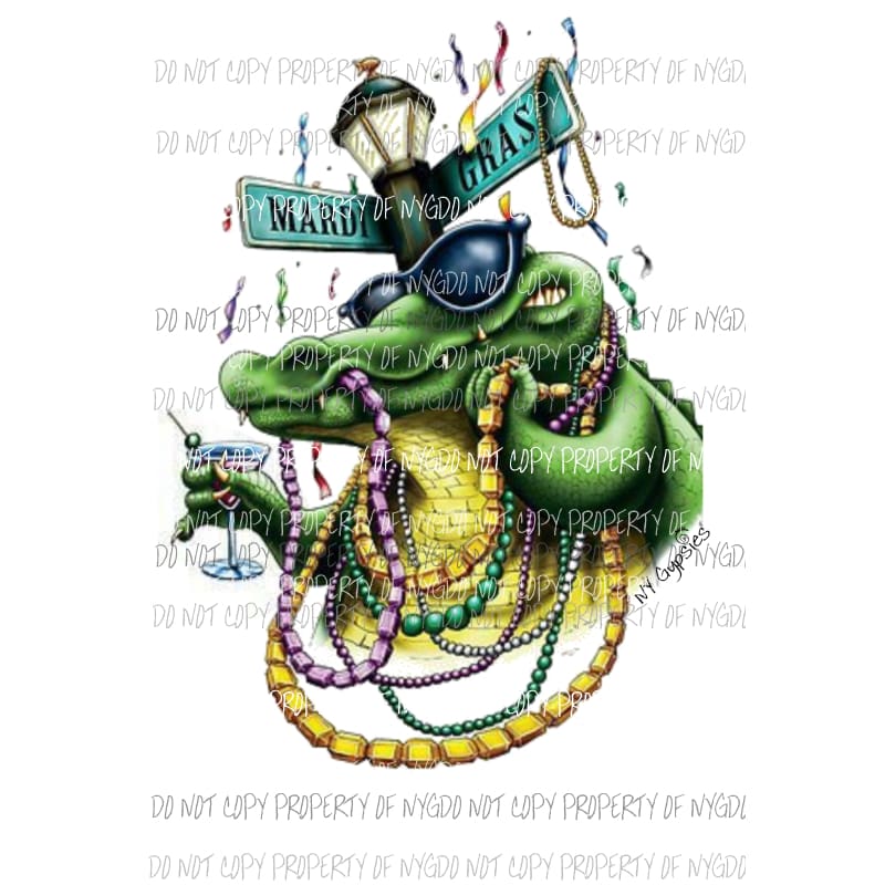 Mardi Gras Alligator beads drink sunglasses Sublimation transfers Heat Transfer