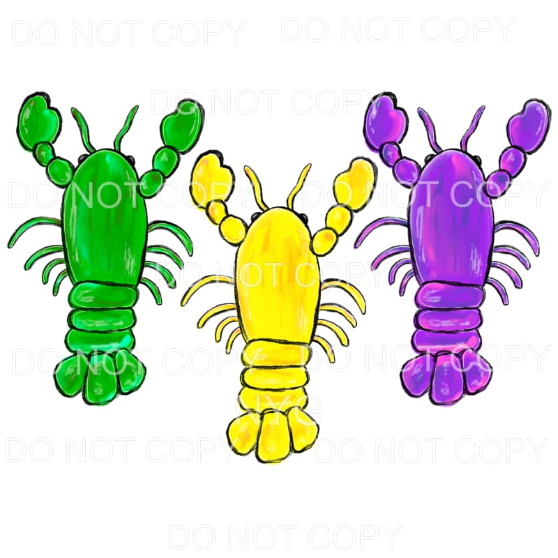 Mardi Gras Crawfish Trio Green Yellow Purple Sublimation 