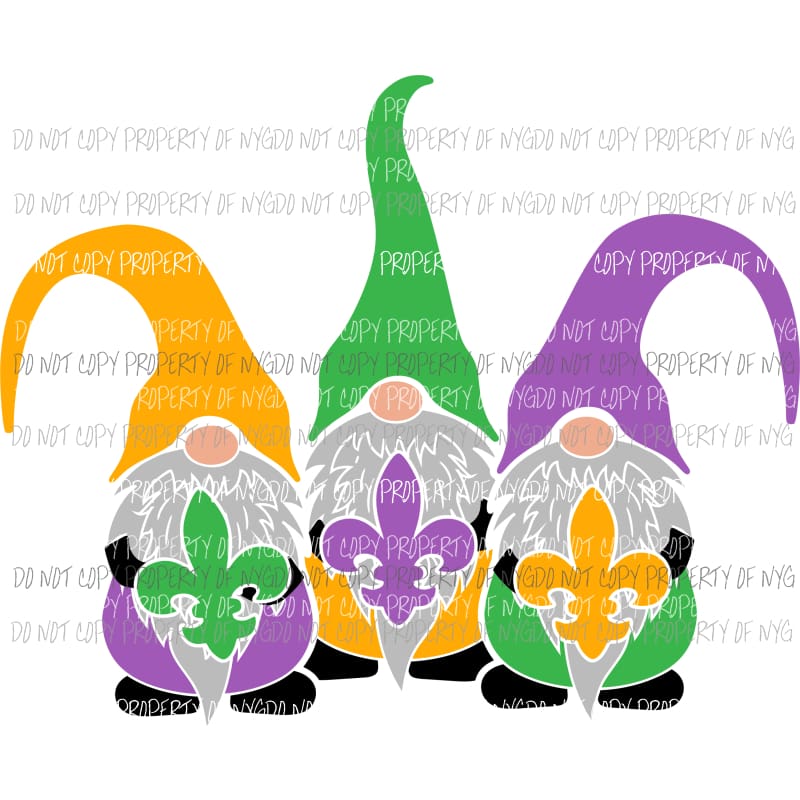 Mardi Gras Gnomes #1 holding fleur de lis purple gold green Sublimation transfers Heat Transfer