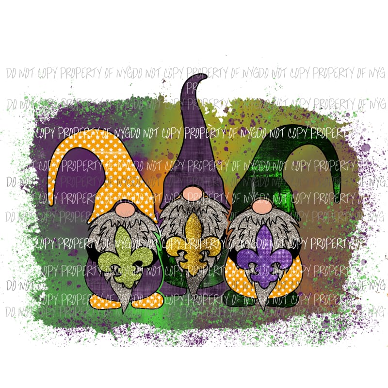 Mardi Gras Gnomes #2 fleur de lis purple gold green polka dots splatter Sublimation transfers Heat Transfer