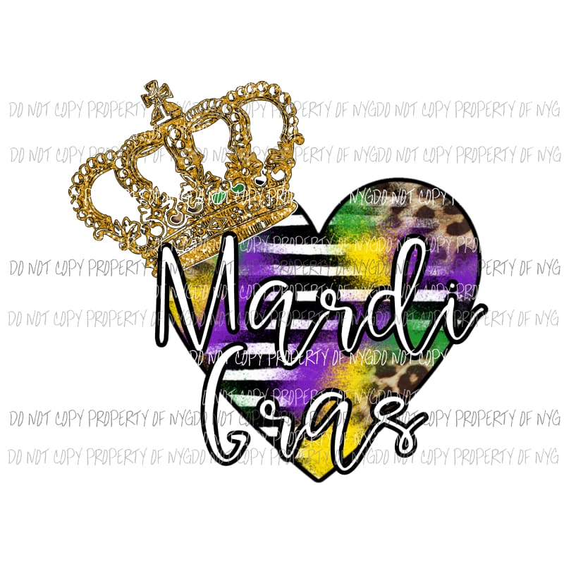 Mardi Gras heart gold crown Louisiana Sublimation transfers Heat Transfer