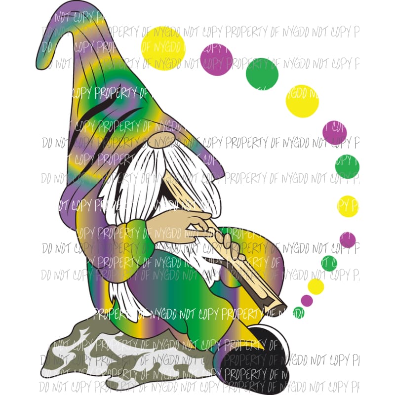 Mardi Gras Hippie Gnome Louisiana purple green gold Sublimation transfers Heat Transfer