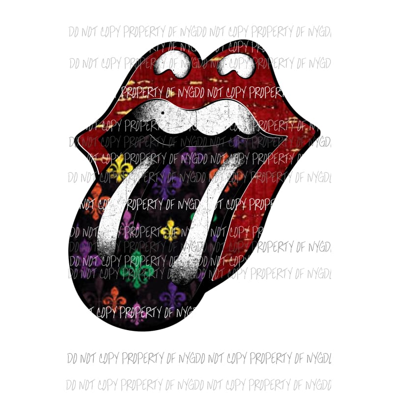 Mardi Gras rolling stones lips #1 fleur de lis Sublimation transfers Heat Transfer
