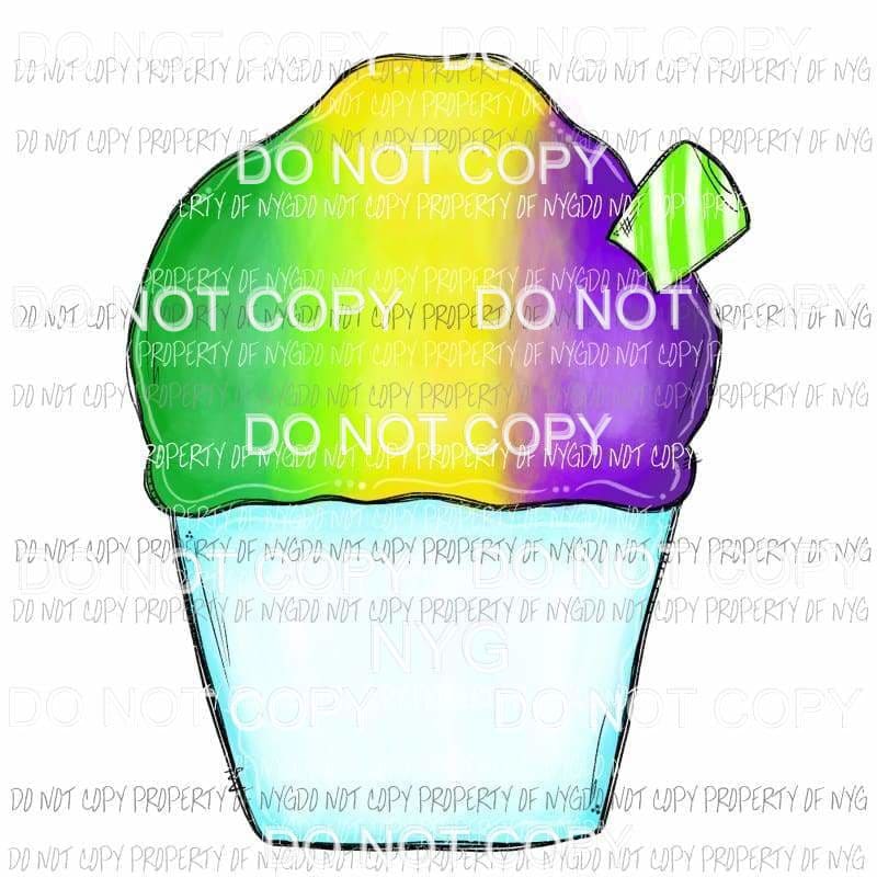 Mardi Gras snowcone #1 green yellow purple Sublimation transfers Heat Transfer