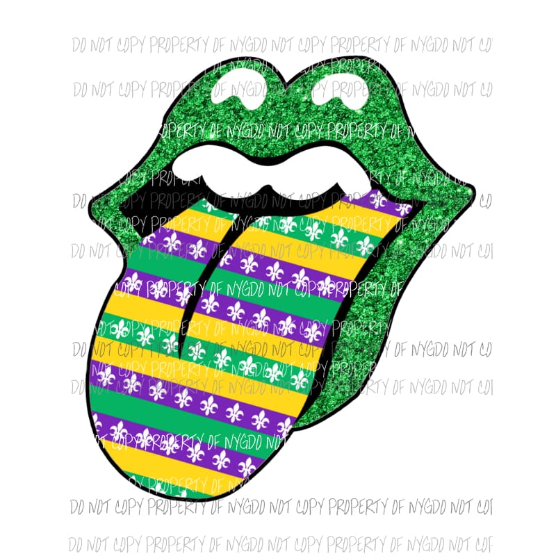 Mardi Gras tongue #1 green rolling stones lips Sublimation transfers Heat Transfer