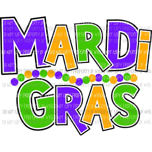 Mardi Gras word art #1 orange green blue beads Sublimation transfers Heat Transfer