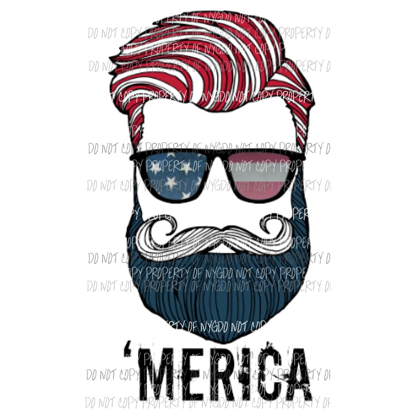 Merica Beard Red white and blue USA America Sublimation transfers Heat Transfer