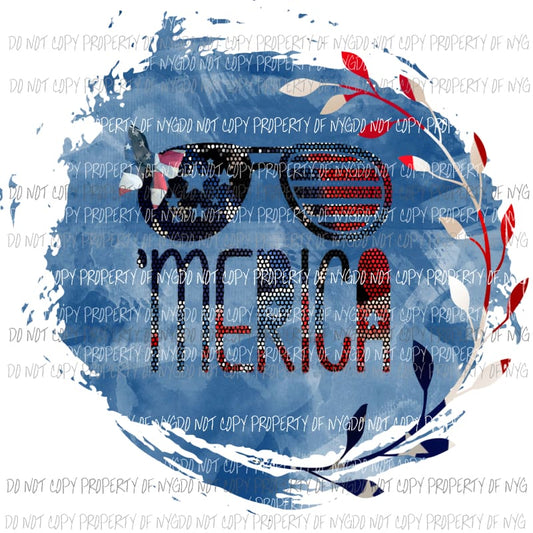 Merica patriotic sunglasses navy watercolor Sublimation transfers Heat Transfer
