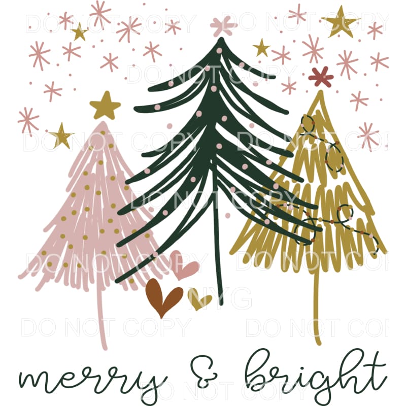 Merry and Bright Boho Christmas Trees Pink Black Gold #625 