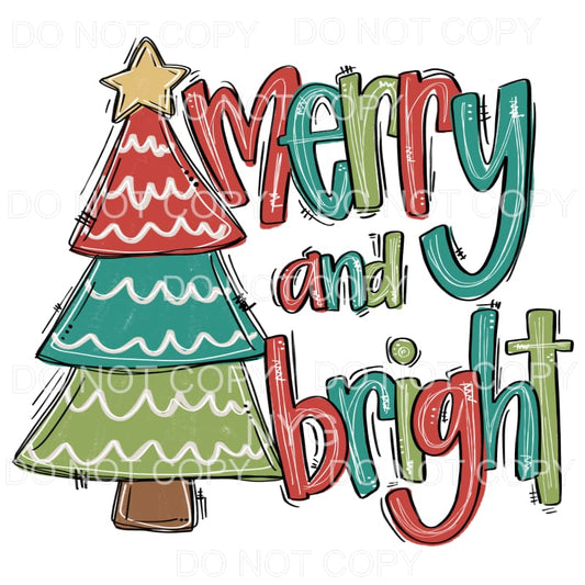 Merry And Bright Christmas Tree Red Green Distressed 