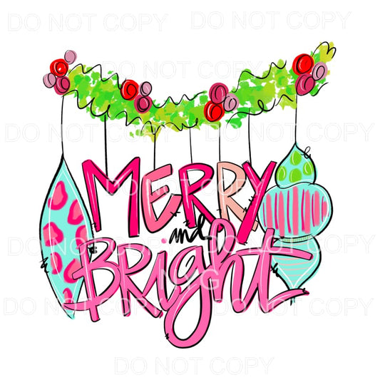 Merry And Bright Pink Blue Ornaments Sublimation transfers -