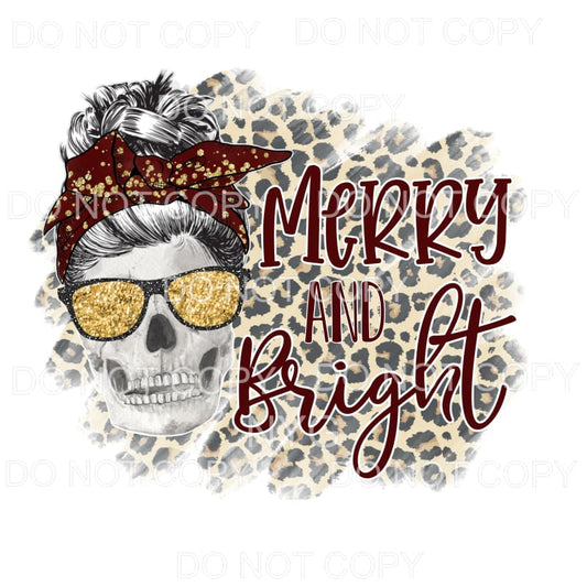 Merry And Bright Skull Messy Bun Burgundy Gold Leopard #1492