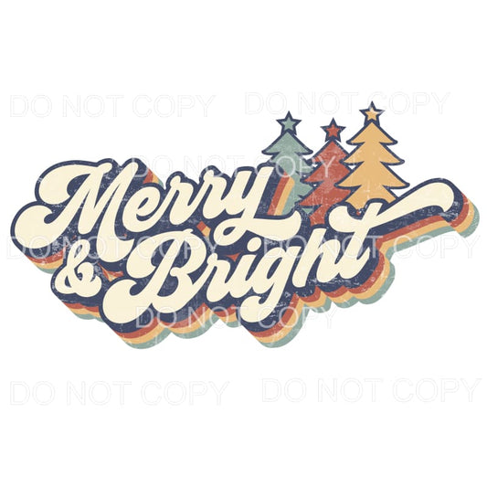 Merry and Bright Trees Retro Distressed Sublimation 