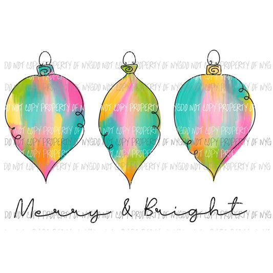 merry and bright watercolor ornaments Sublimation transfers Heat Transfer