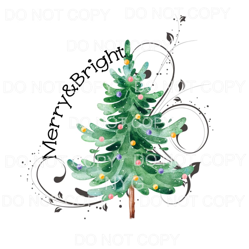 Merry And Bright Whimsical Christmas Tree Sublimation 
