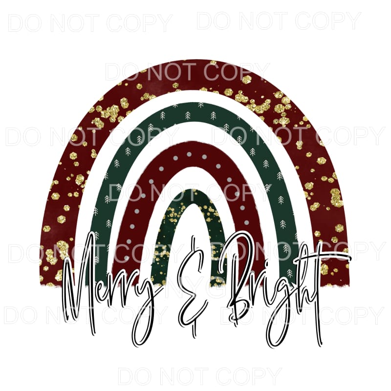 Merry & Bright Christmas Rainbow Burgundy Green Gold #1493 