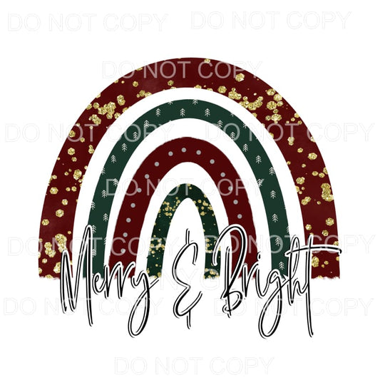 Merry & Bright Christmas Rainbow Burgundy Green Gold #1493 