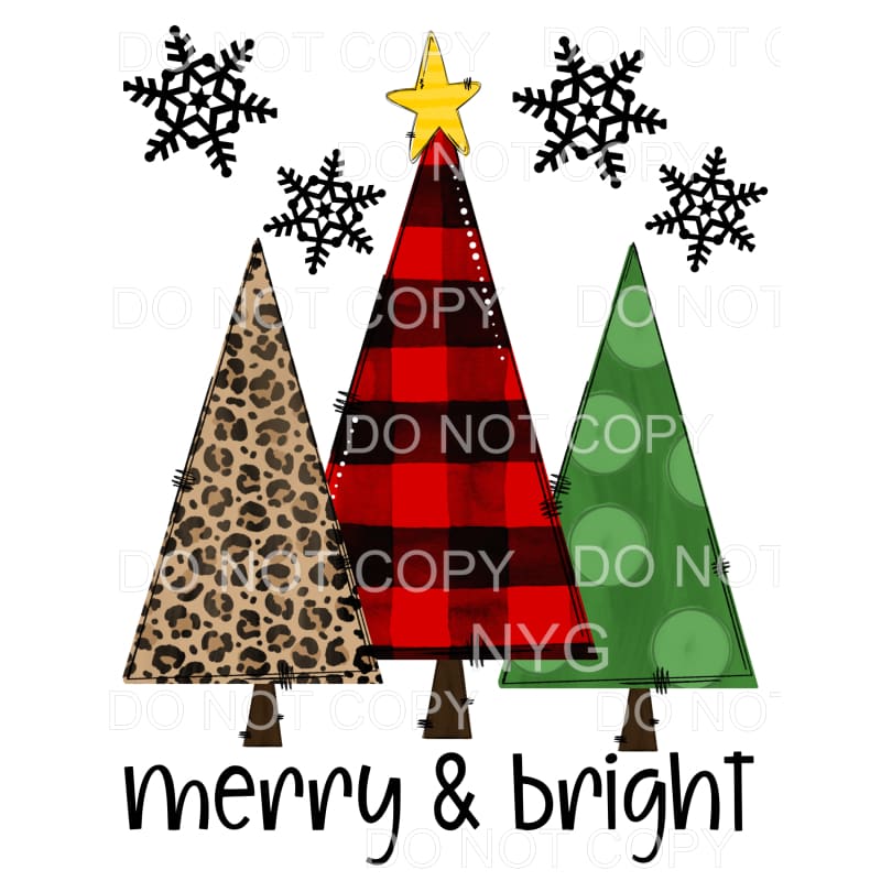 Merry & Bright Christmas Tree Trio Leopard Red Plaid Green 