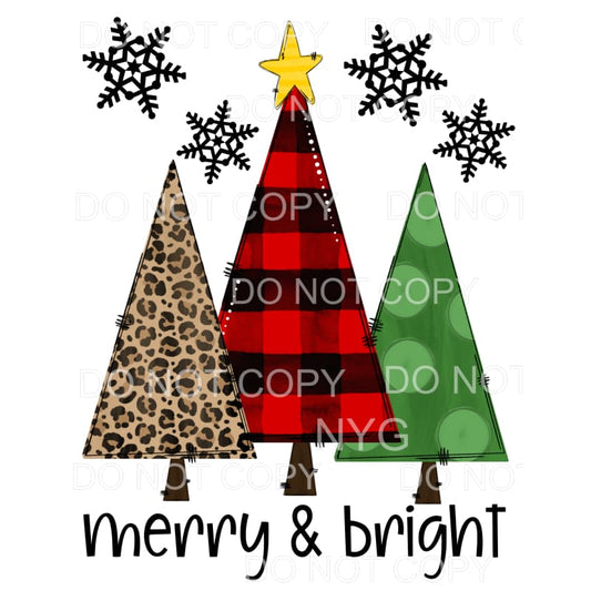 Merry & Bright Christmas Tree Trio Leopard Red Plaid Green 