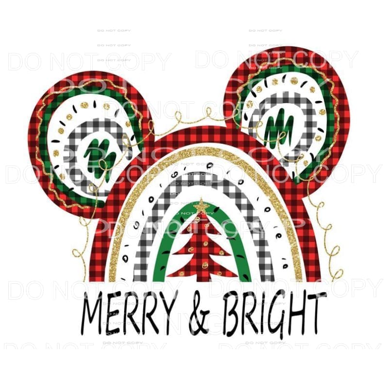 Merry & Bright Mickey Ears Rainbow Plaid Sublimation 