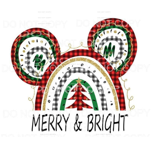 Merry & Bright Mickey Ears Rainbow Plaid Sublimation 
