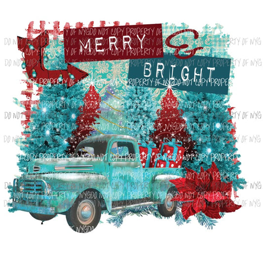 Merry & Bright Old Truck Christmas Trees Sublimation transfers Heat Transfer