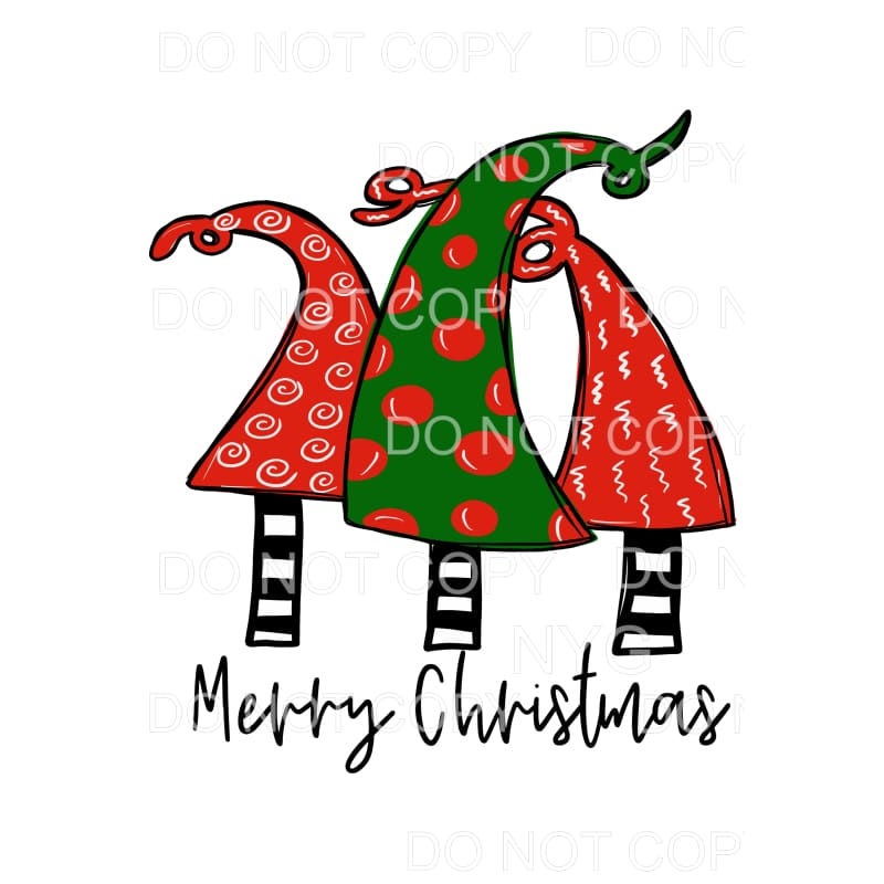 Merry Christams Tree Trio Red Green Swirls Polka Dots #106 