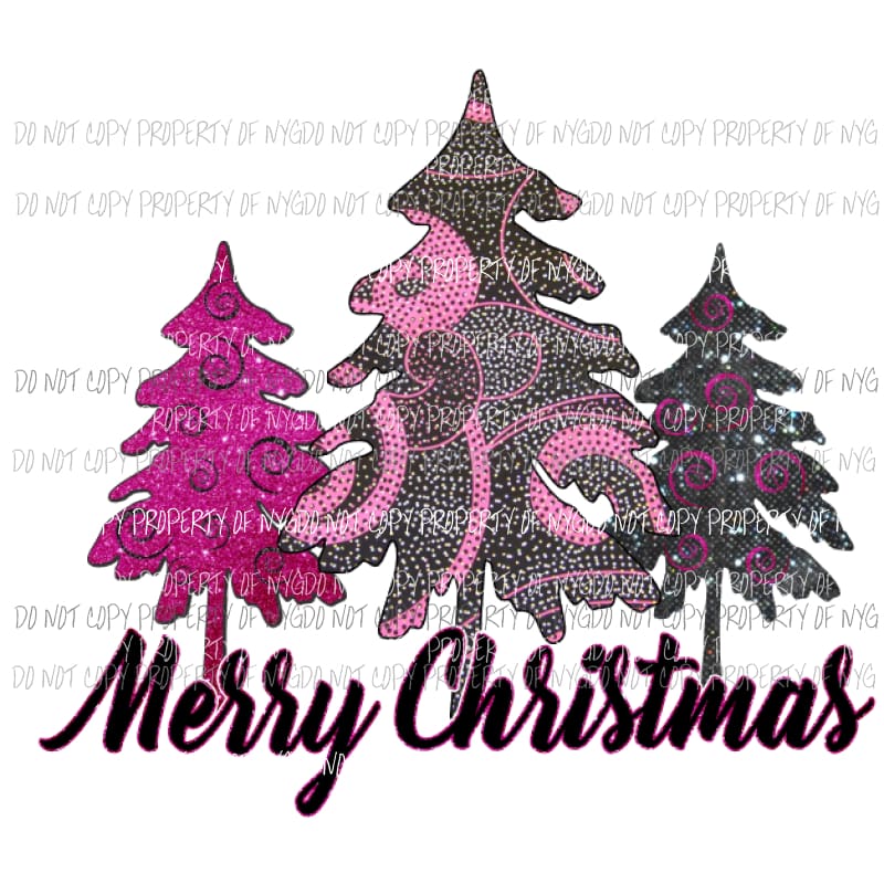 Merry Christmas Black and Pink trees Sublimation transfers Heat Transfer