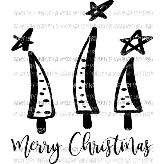 Merry Christmas black white squiggly trees Sublimation transfers Heat Transfer