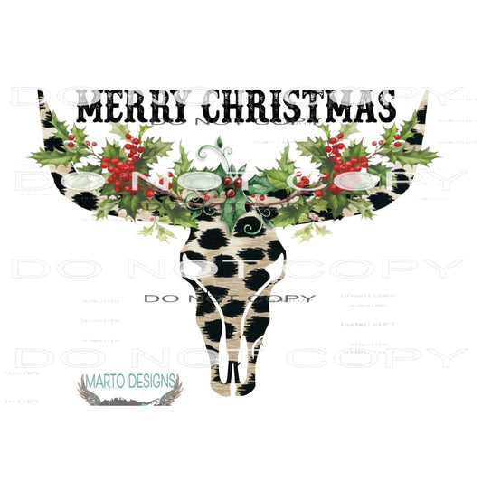 merry Christmas Bull Skull # 112 Sublimation transfers -