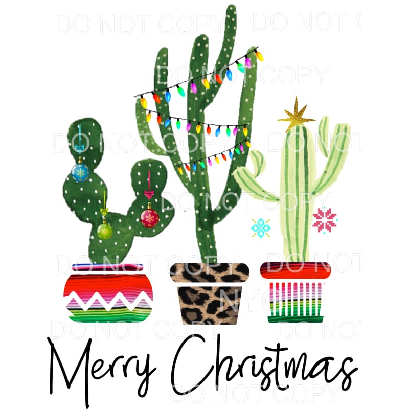 Merry Christmas Cactus Trio Lights Ornaments Serape Leopard 