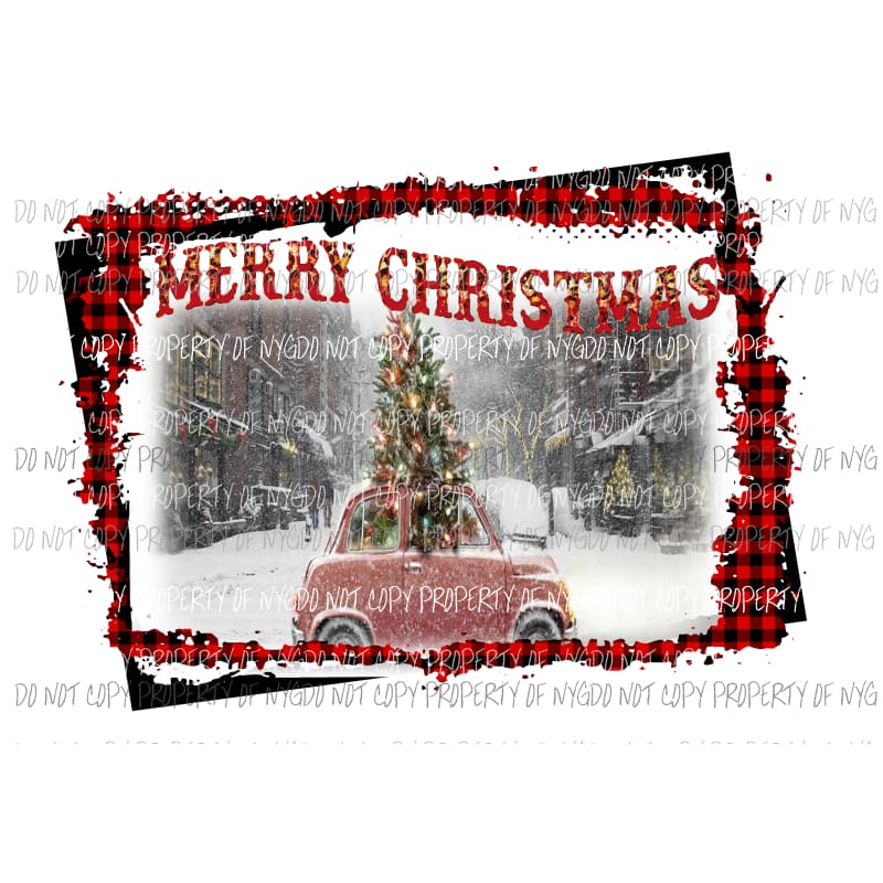 Merry Christmas Car with Christmas tree # 3 Framed Sublimation transfers Heat Transfer