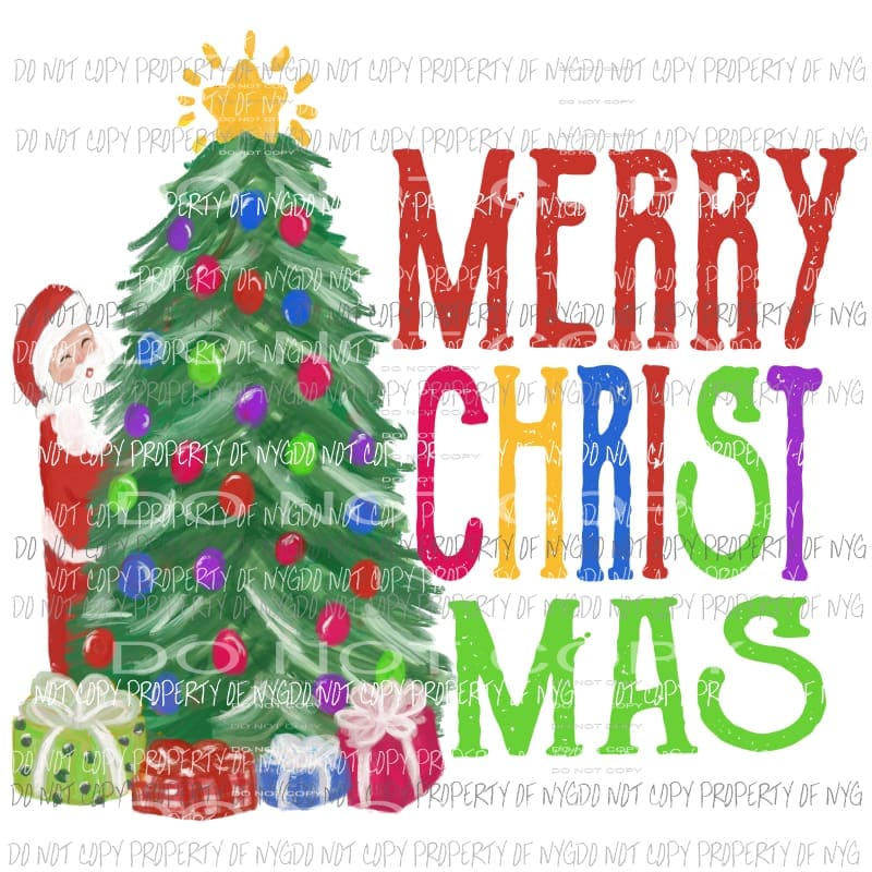 MERRY CHRISTMAS colorful Santa and tree Sublimation transfers Heat Transfer