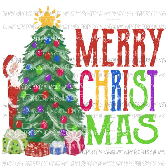 MERRY CHRISTMAS colorful Santa and tree Sublimation transfers Heat Transfer