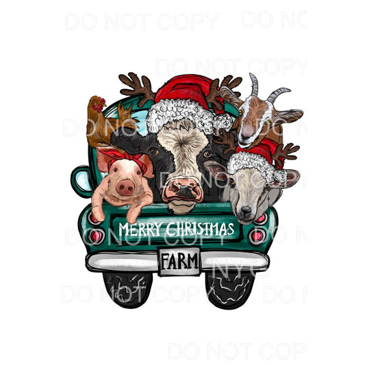 Merry Christmas Farm Vintage Truck Farm Animals Sublimation 